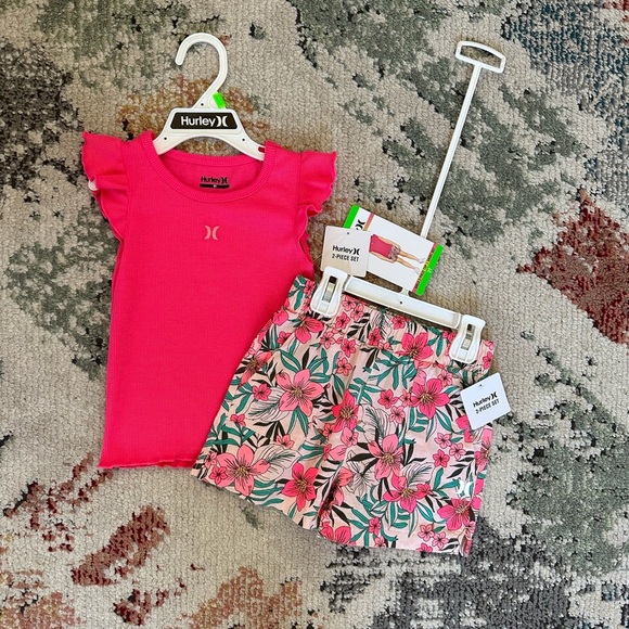 New Hurley Pink Top and Floral Shorts Set Size 3T Toddler Girl - Picture 7 of 12